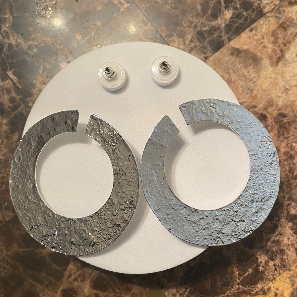 Silver Flat Statement Hoop - Picture 10 of 13